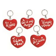 5 Portachiavi cuore morbido rosso in tessuto elasticizzato con scritta romantica bianca 5 pezzi con scritte assortite